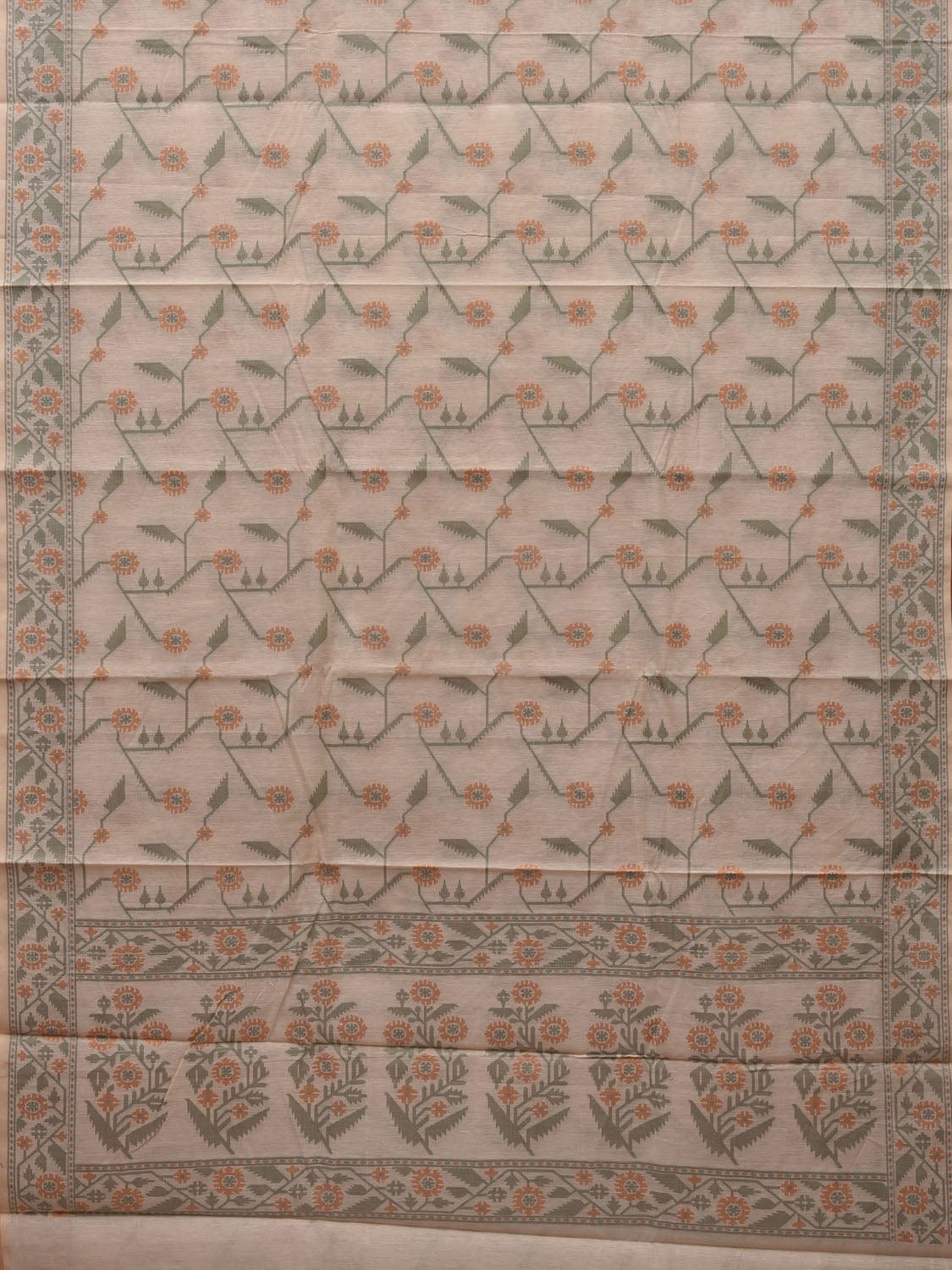White Cut Work Sico Cotton Saree with All Over Banaras Design o0384