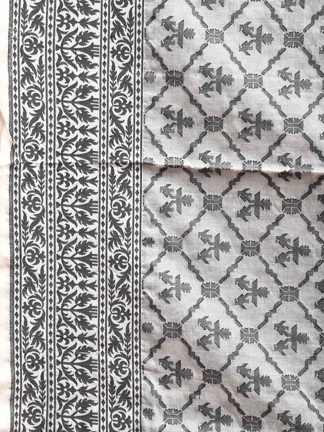 White Cut Work Tussar Cotton Saree with All Over Jamdani Style Design o0578