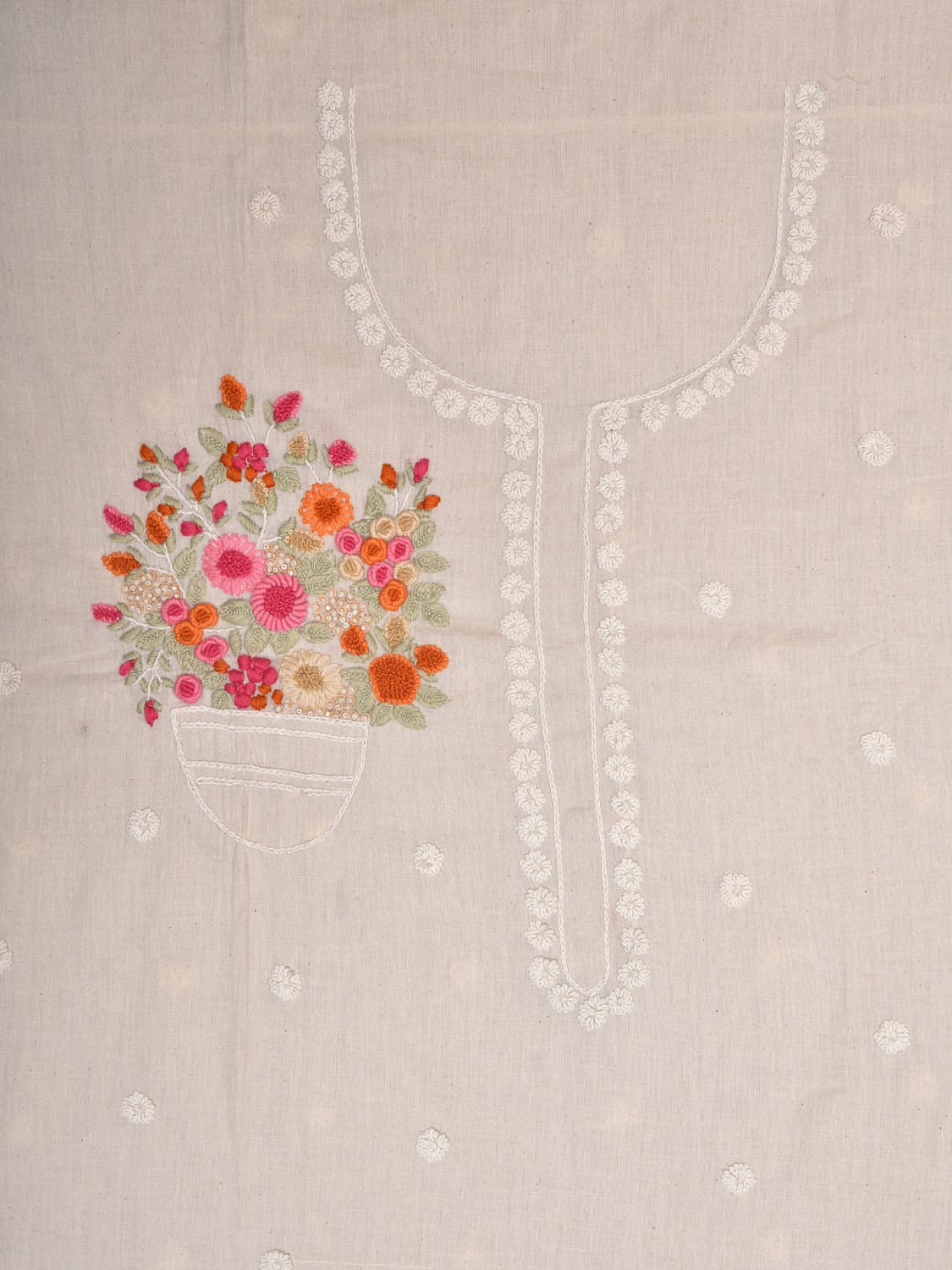 White Hand Embroidary Cotton Kurta with Floral Work Design f0219