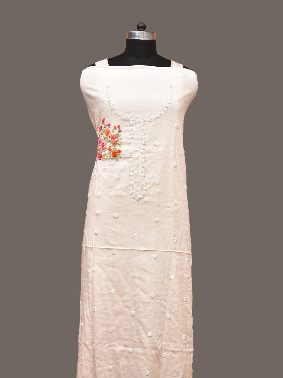 White Hand Embroidary Cotton Kurta with Floral Work Design f0219