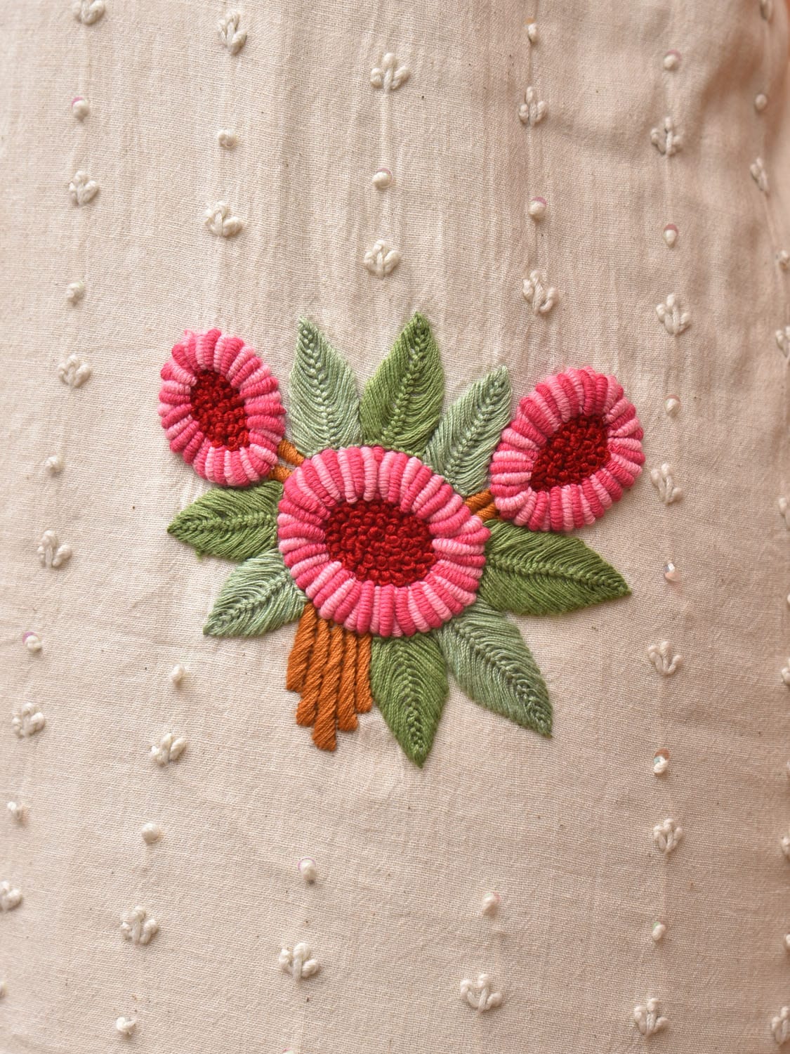 White Hand Embroidary Cotton Kurta with Floral Work Design f0223