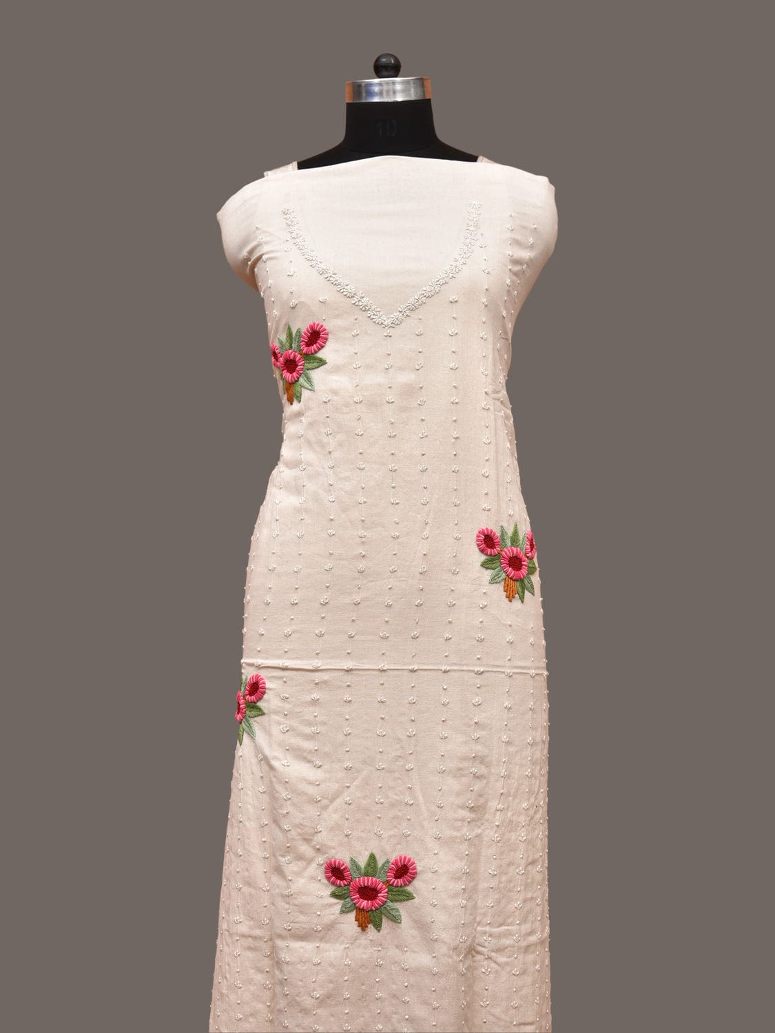 White Hand Embroidary Cotton Kurta with Floral Work Design f0223