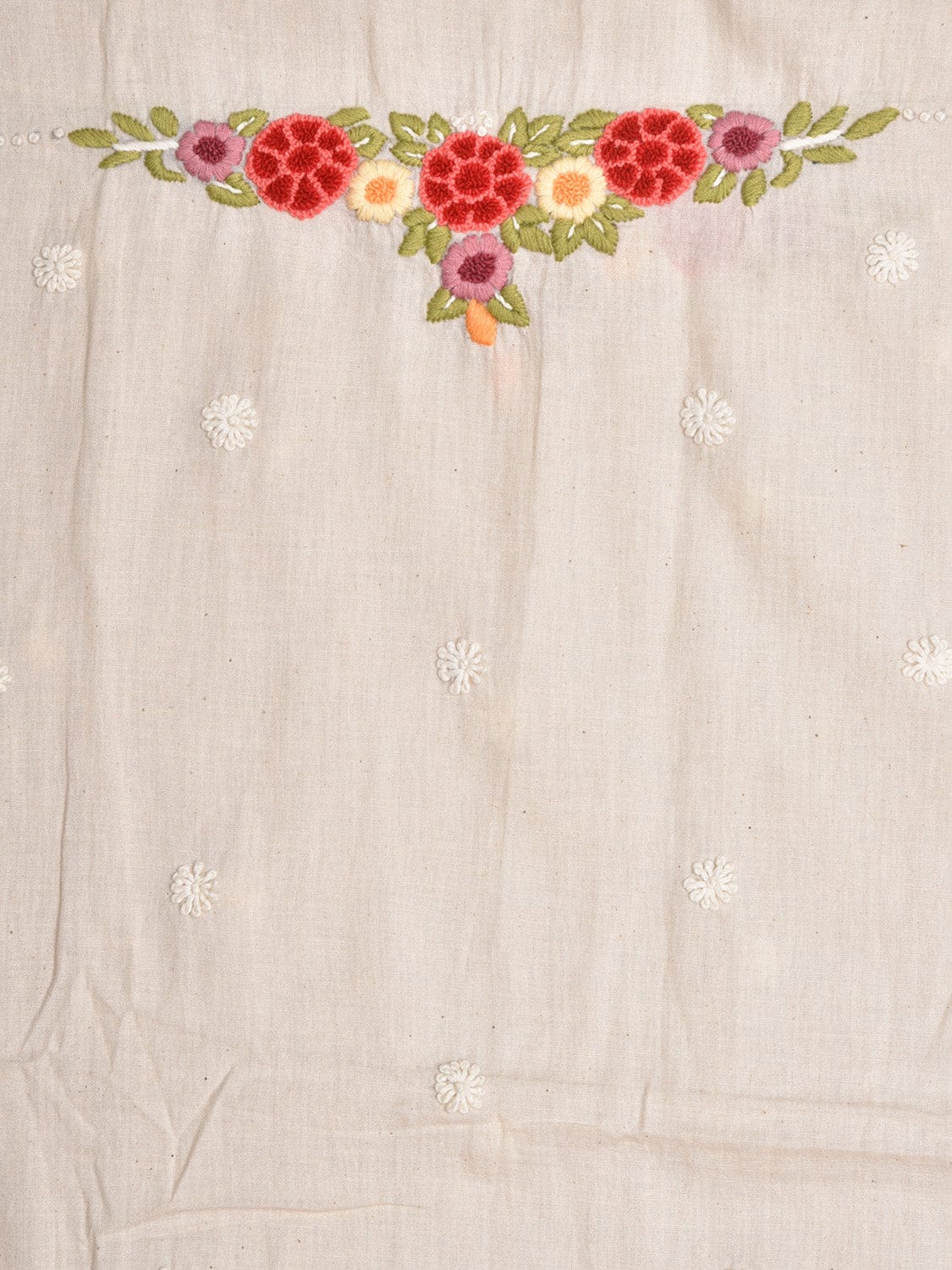 White Hand Embroidary Cotton Kurta with Floral Work Design f0226