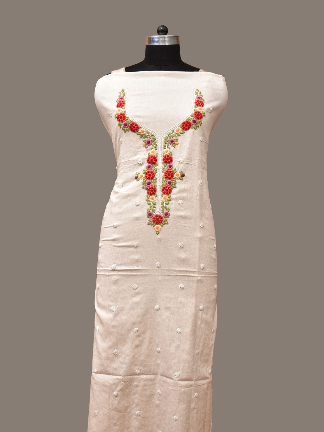 White Hand Embroidary Cotton Kurta with Floral Work Design f0226