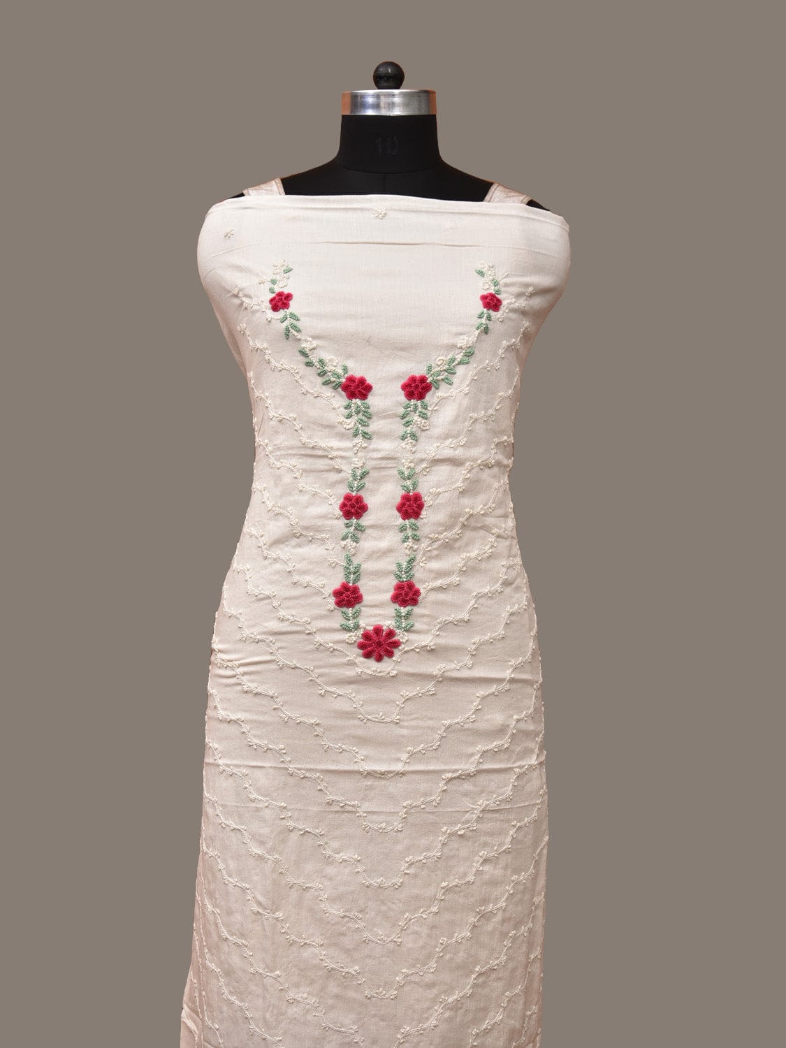 White Hand Embroidary Cotton Kurta with Floral Work Design f0232
