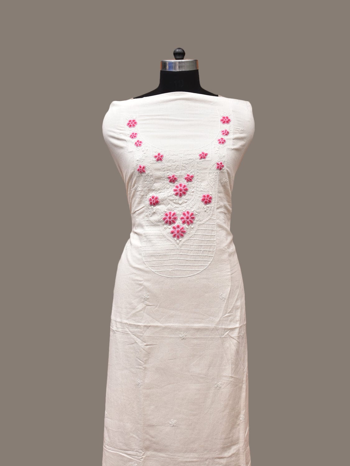 White Hand Embroidary Cotton Kurta with Floral Work Design f0235