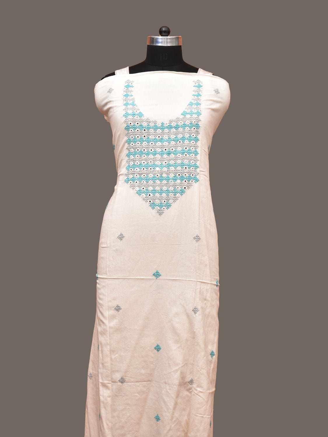 White Hand Embroidary Cotton Kurta with Mirror Work Design f0218