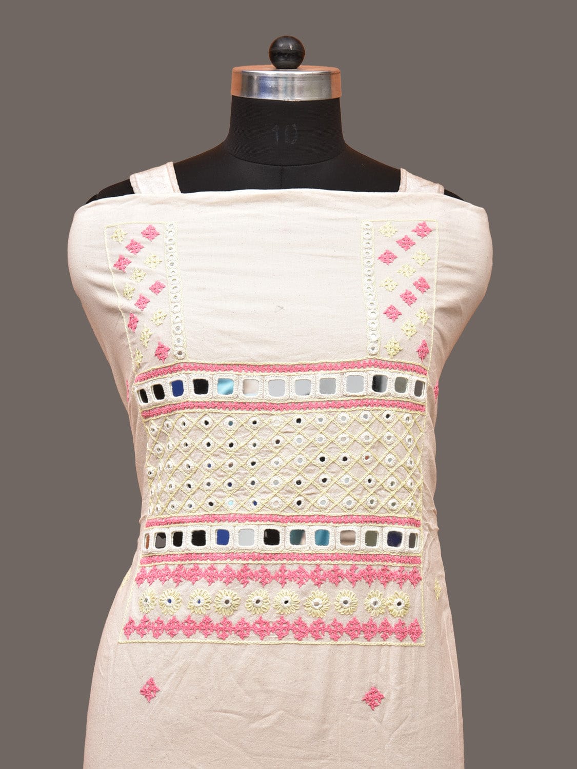 White Hand Embroidary Cotton Kurta with Mirror Work Design f0220