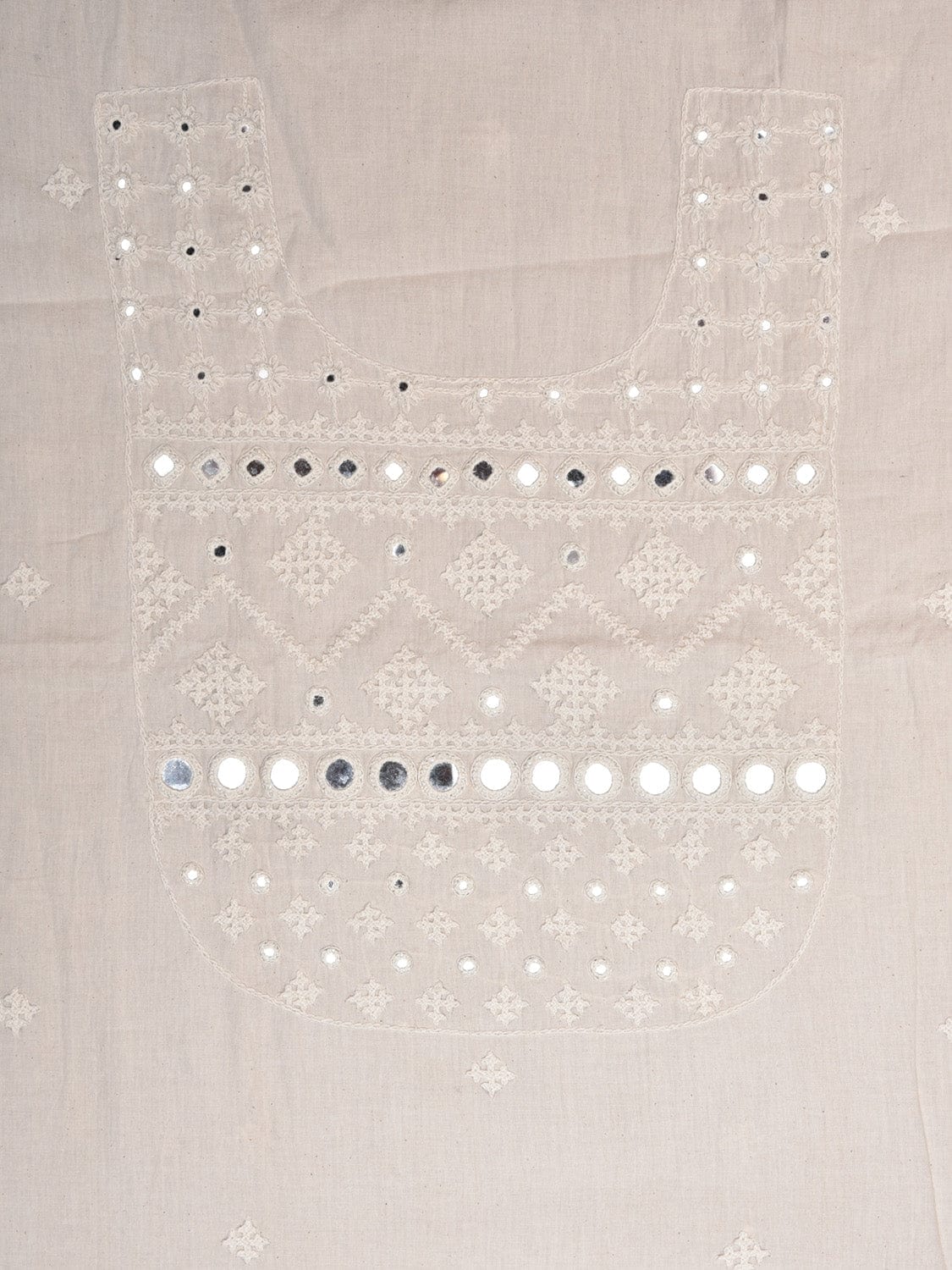 White Hand Embroidary Cotton Kurta with Mirror Work Design f0227