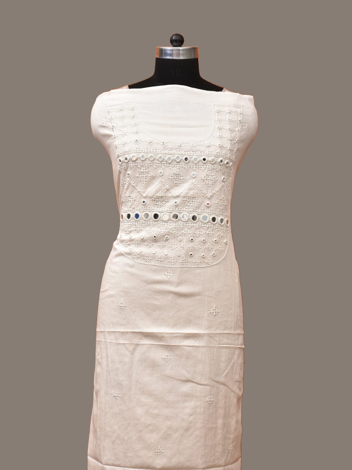 White Hand Embroidary Cotton Kurta with Mirror Work Design f0227