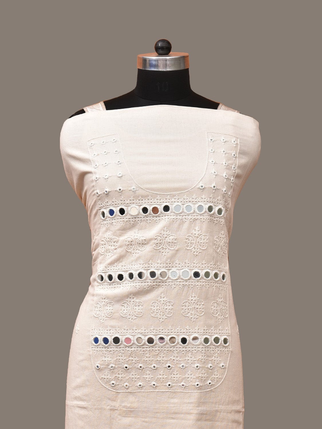 White Hand Embroidary Cotton Kurta with Mirror Work Design f0229