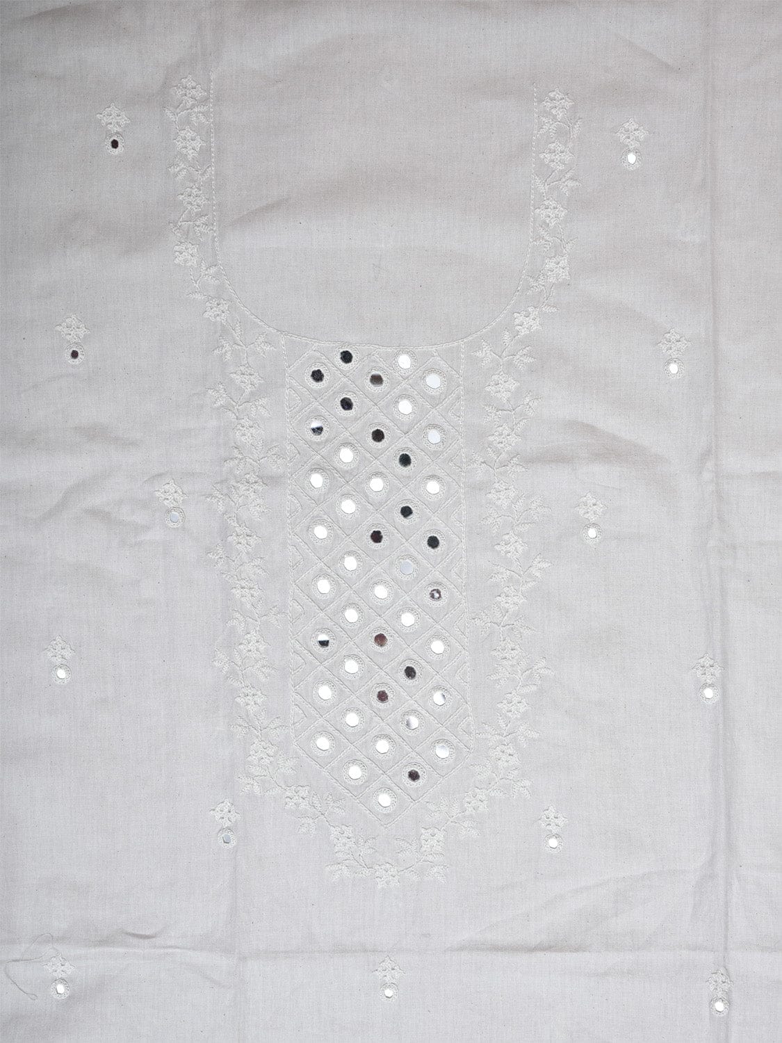 White Hand Embroidary Cotton Kurta with Mirror Work Design f0231