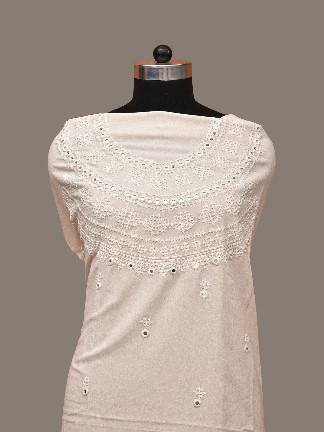 White Hand Embroidary Cotton Kurta with Mirror Work Design f0233