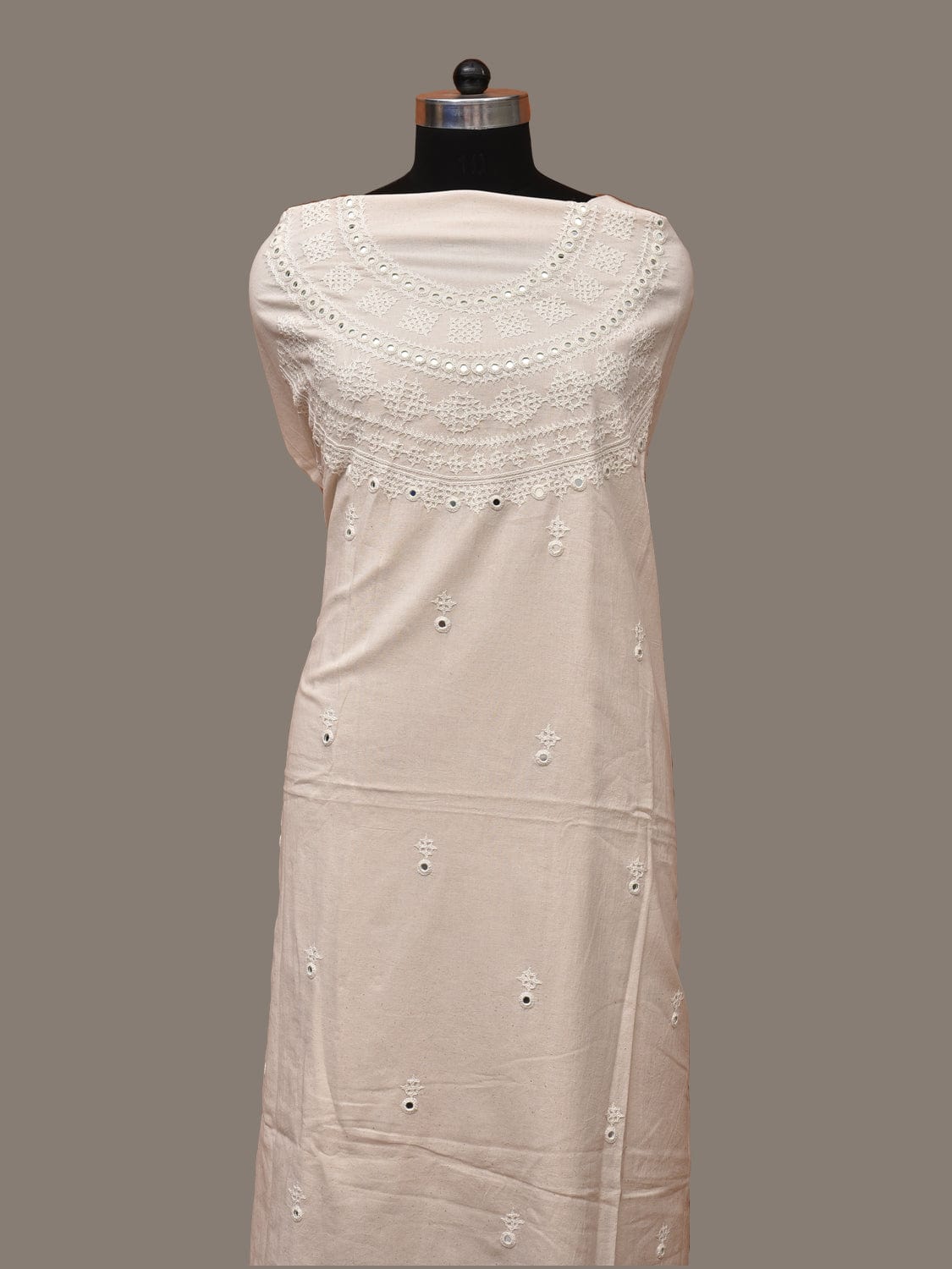 White Hand Embroidary Cotton Kurta with Mirror Work Design f0233