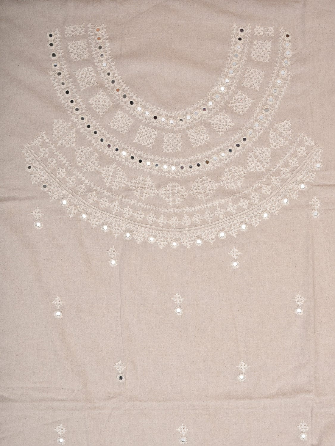 White Hand Embroidary Cotton Kurta with Mirror Work Design f0233