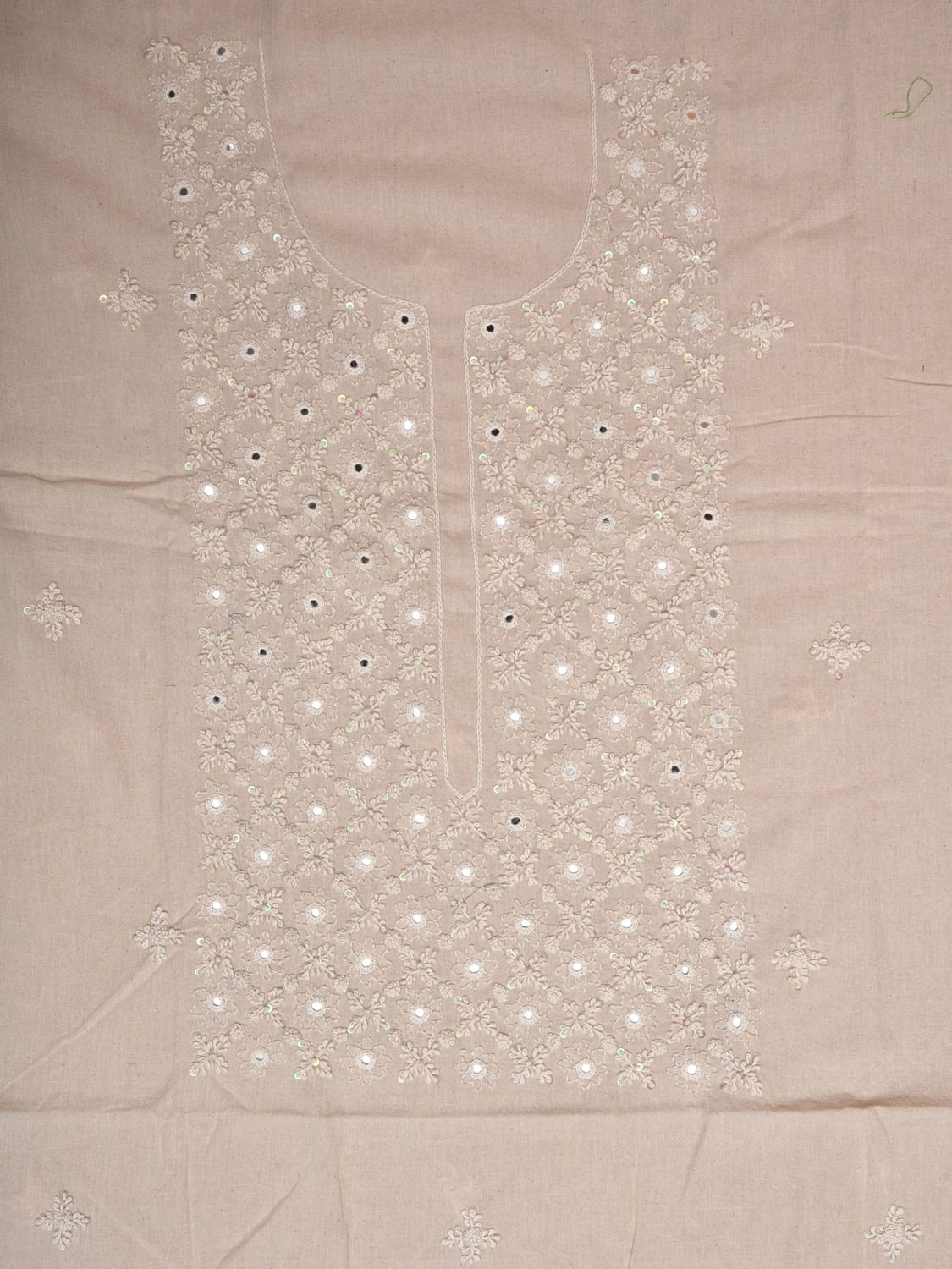 White Hand Embroidary Cotton Kurta with Mirror Work Design f0236