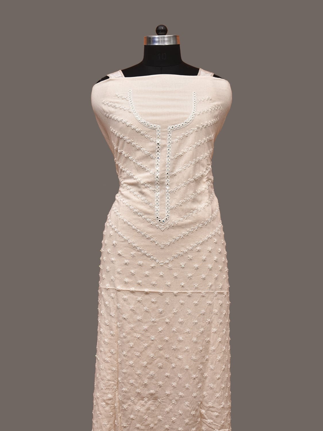 White Hand Embroidary Cotton Kurta with Mirrow Work Design and Dupatta f0224