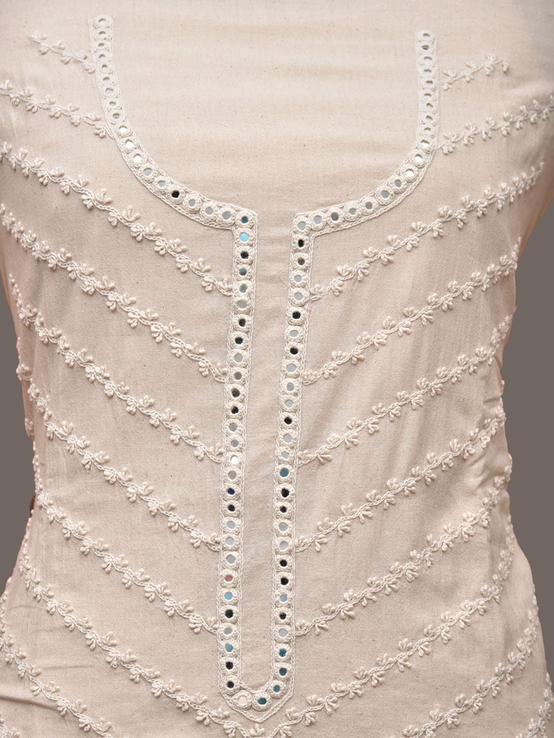 White Hand Embroidary Cotton Kurta with Mirrow Work Design and Dupatta f0224