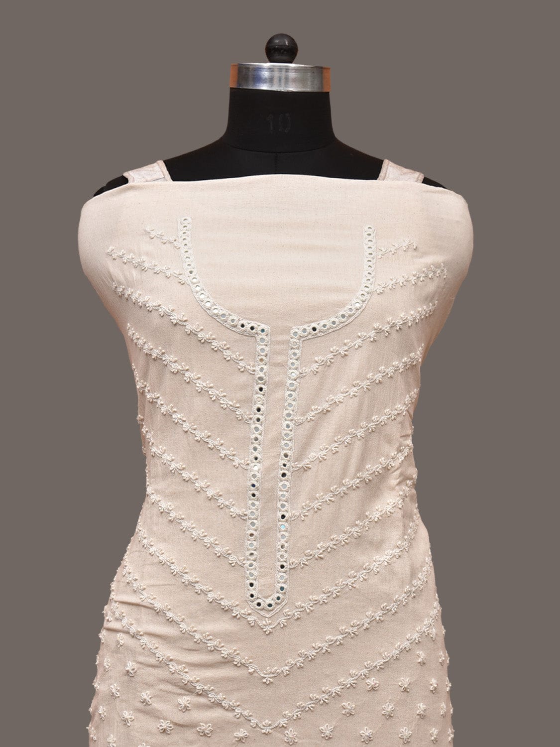 White Hand Embroidary Cotton Kurta with Mirrow Work Design and Dupatta f0224