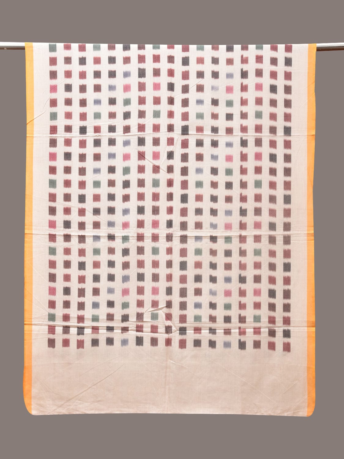 White Ikat Cotton Handloom Dupatta with Checks Design ds0992