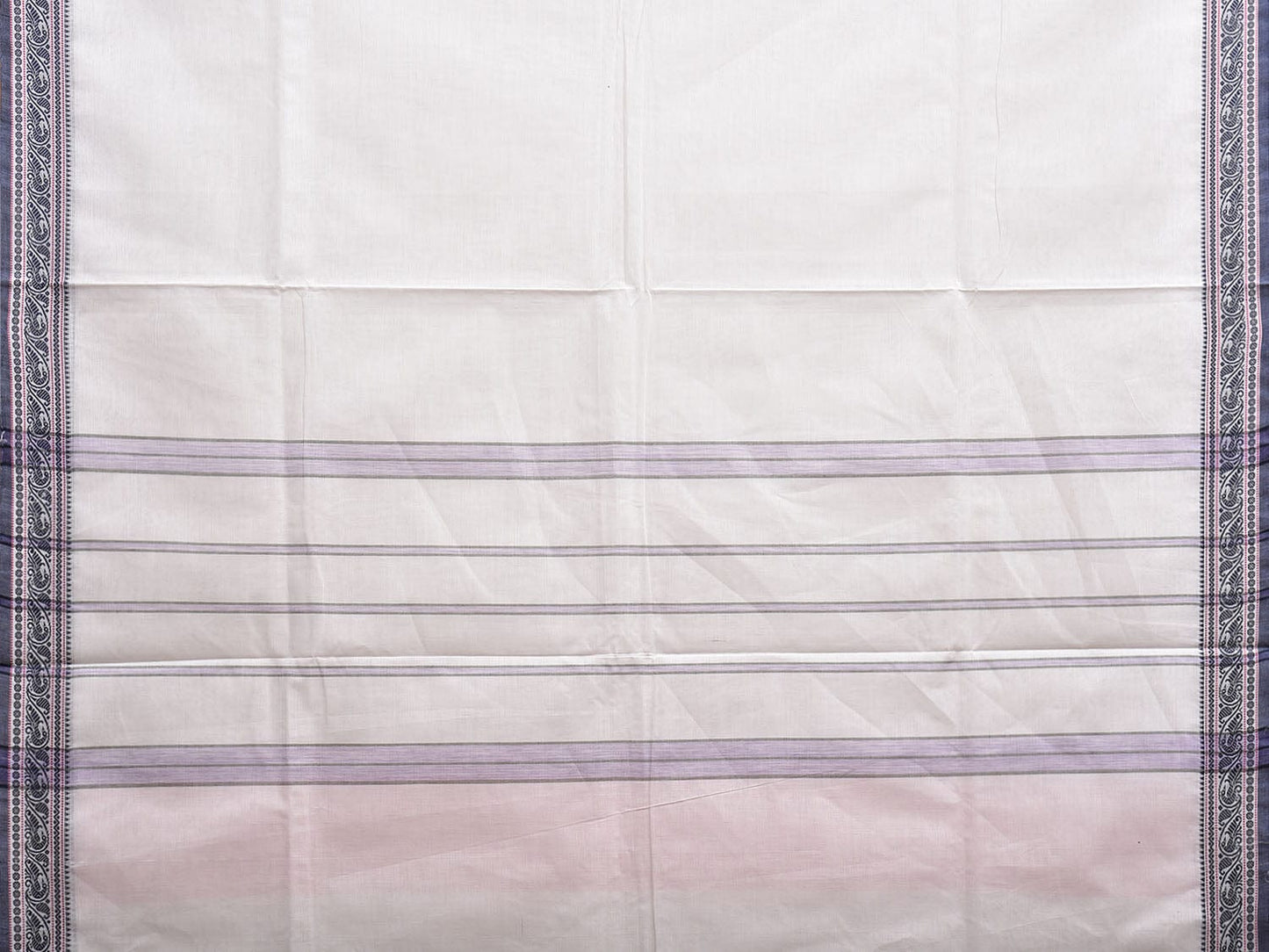 White Kanchipuram Cotton Saree with Strips Pallu Design k0786