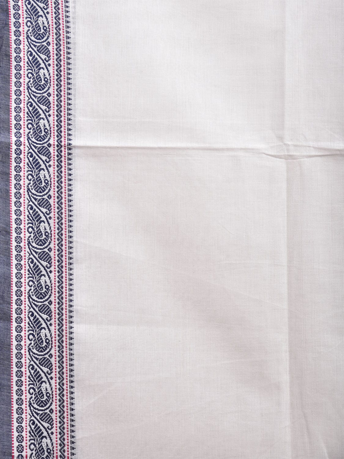 White Kanchipuram Cotton Saree with Strips Pallu Design k0786