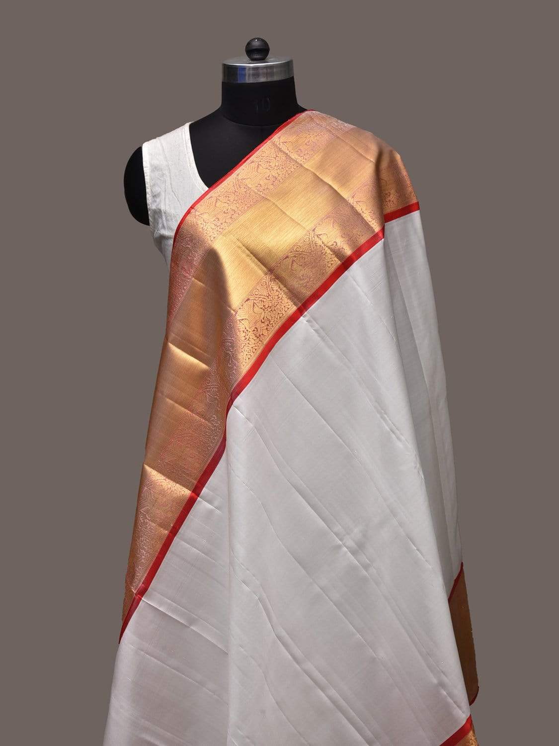 White Kanchipuram Silk Handloom Plain Dupatta with Border Design ds2255