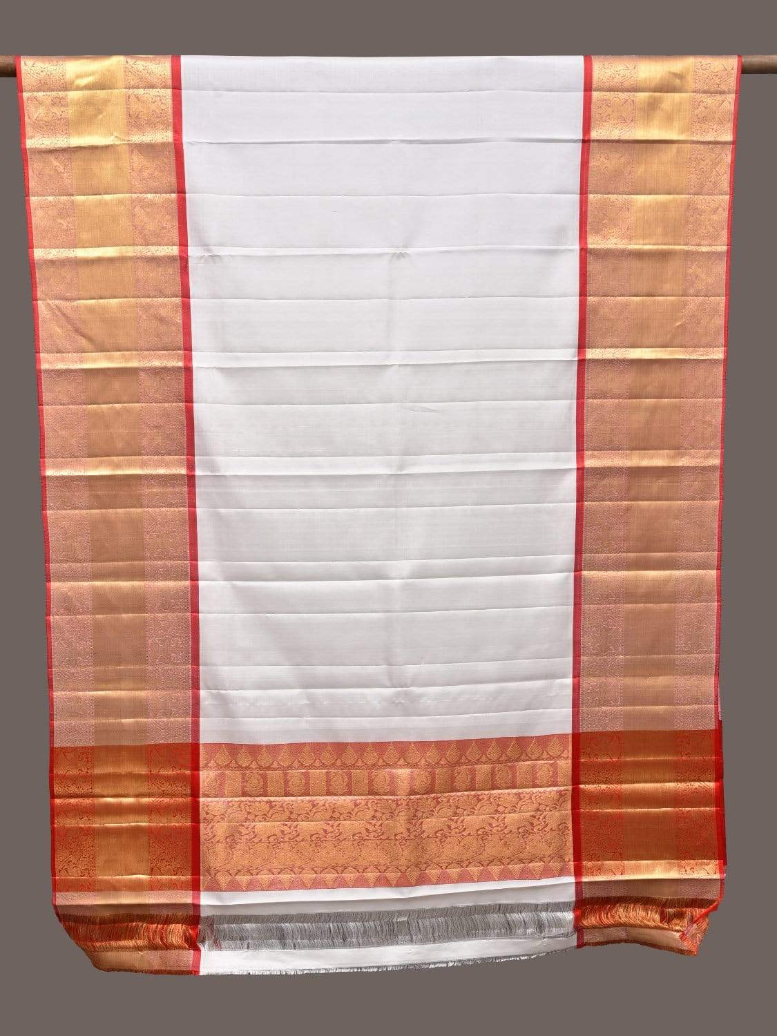 White Kanchipuram Silk Handloom Plain Dupatta with Border Design ds2255