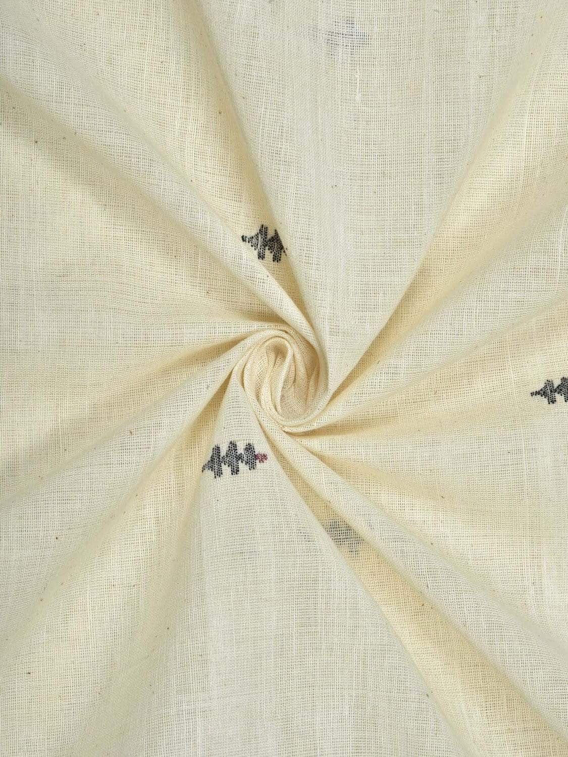 White Khadi Cotton Handloom 2.5mts Fabric Material with Jamdani Buta Design f0125