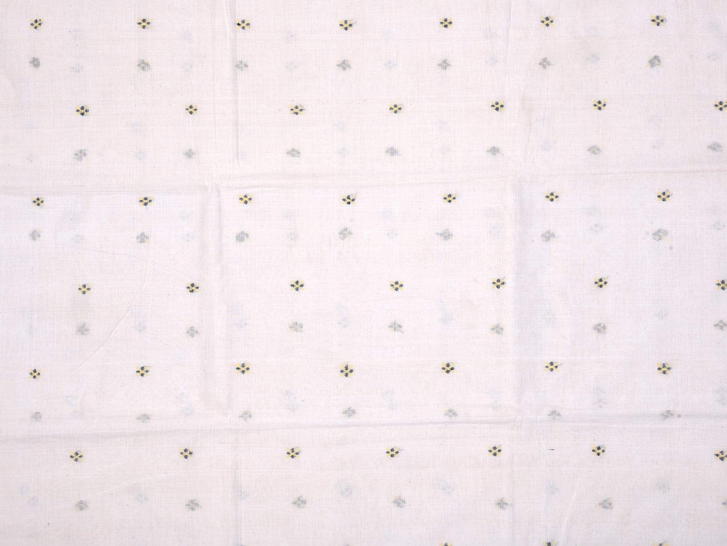 White Khadi Cotton Handloom Fabric With Jamdani Buta Without Border F0034