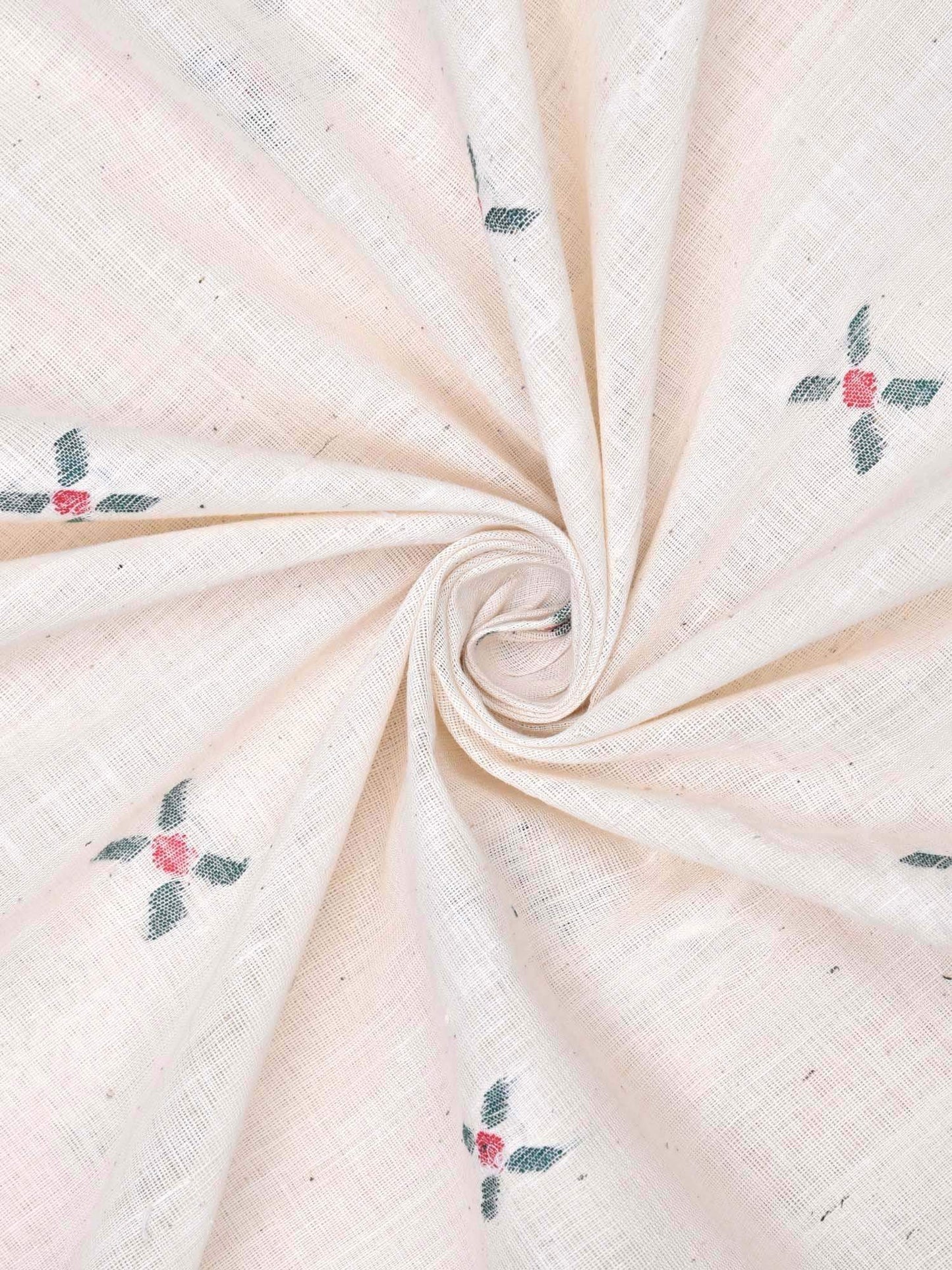 White Khadi Cotton Handloom Fabric With X Buta Design Without Border F0033