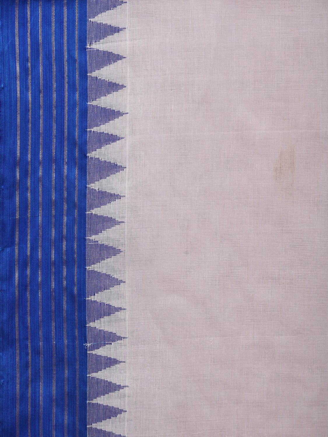 White Khadi Cotton Handloom Plain Saree with Strips and Temple Border Design kh0576