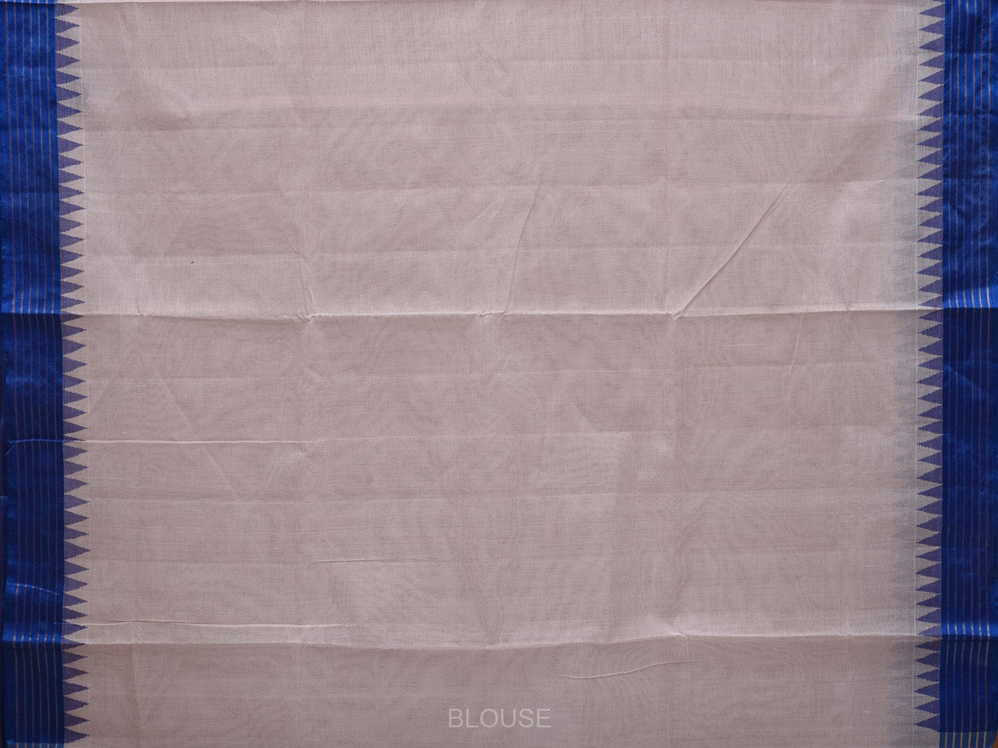 White Khadi Cotton Handloom Plain Saree with Strips and Temple Border Design kh0576
