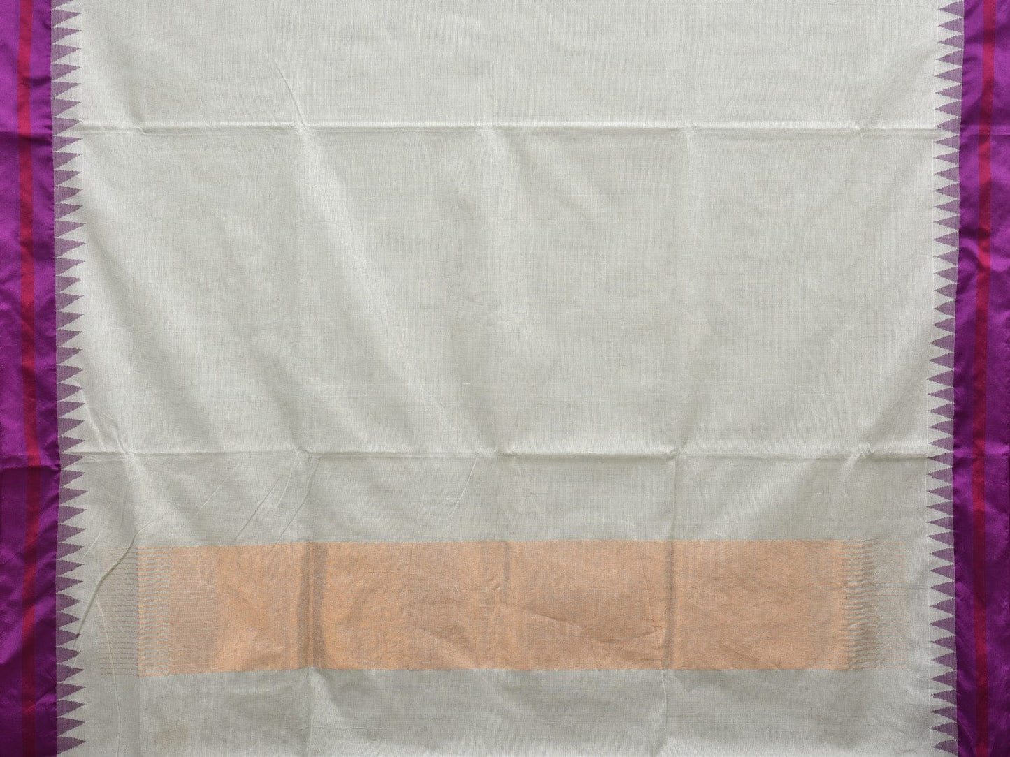 White Khadi Cotton Handloom Plain Saree with Temple Border Design kh0557