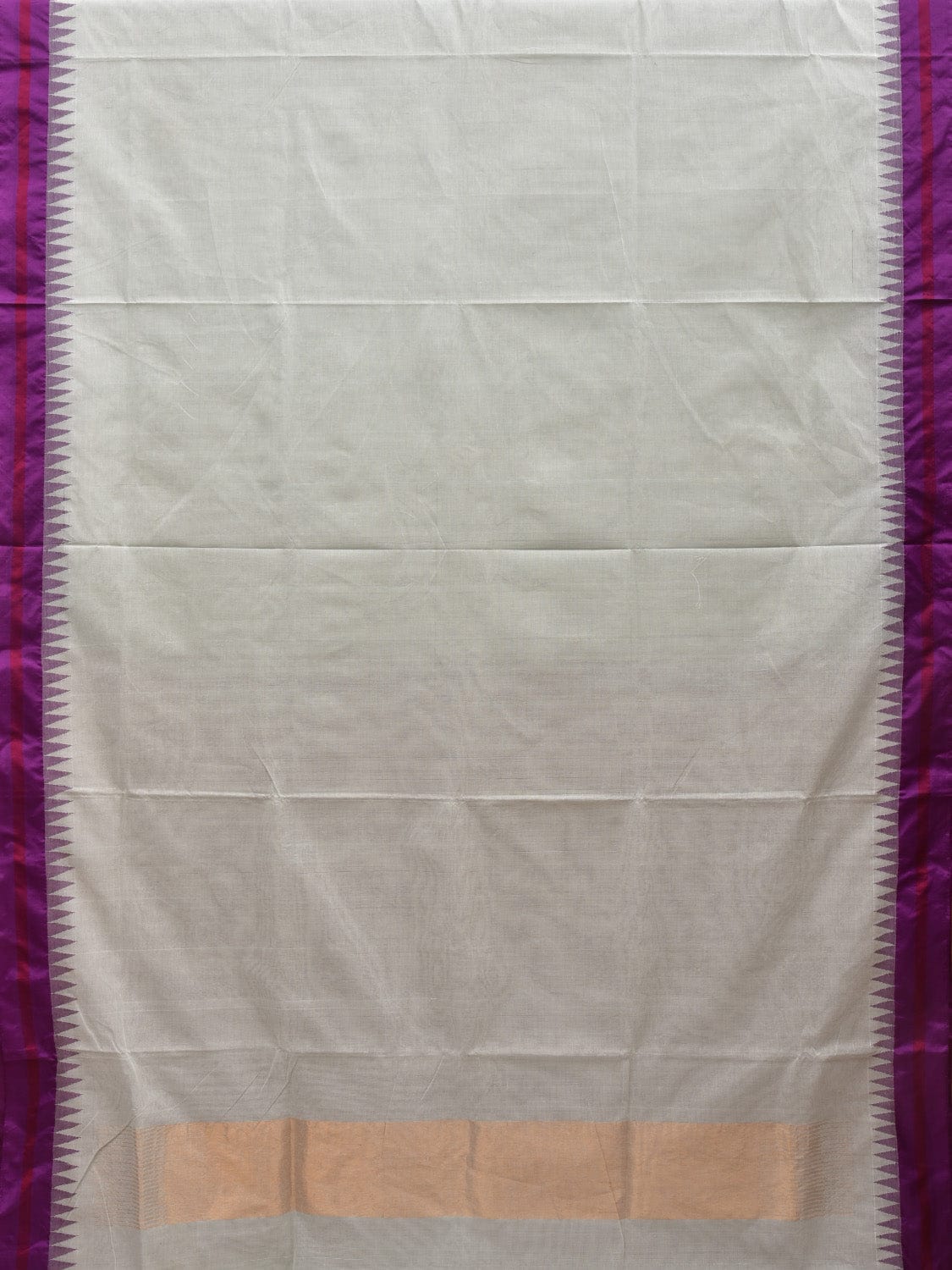 White Khadi Cotton Handloom Plain Saree with Temple Border Design kh0557