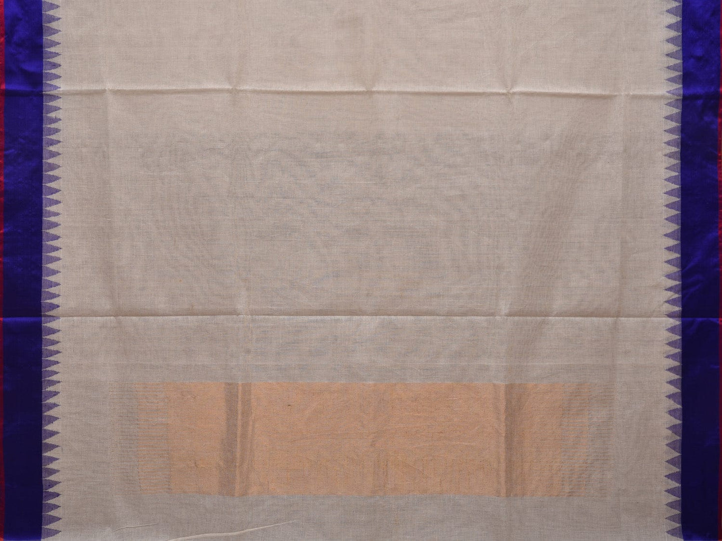 White Khadi Cotton Handloom Plain Saree with Temple Border Design kh0580
