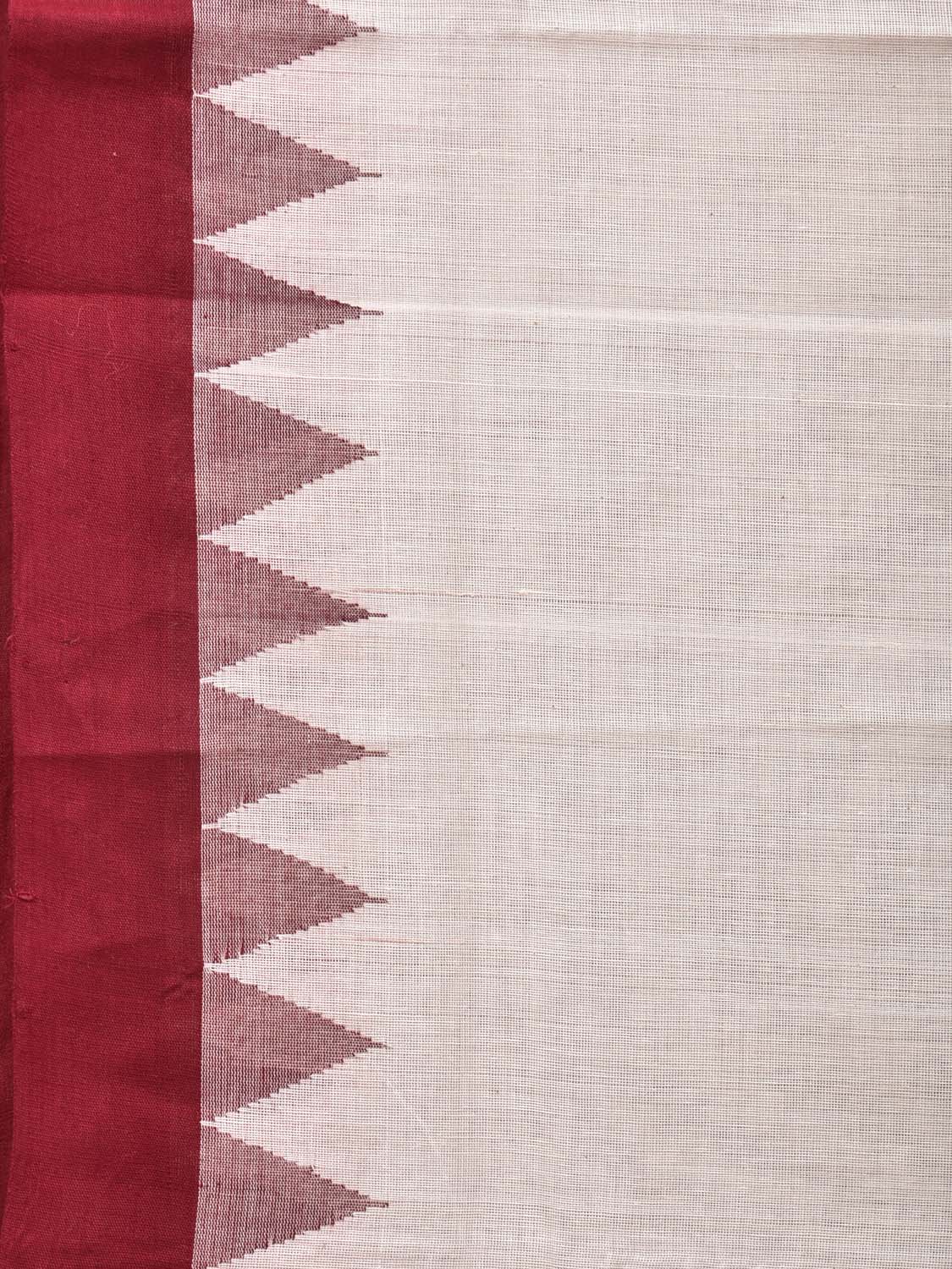 White Khadi Cotton Handloom Plain Saree with Temple Border Design kh0612