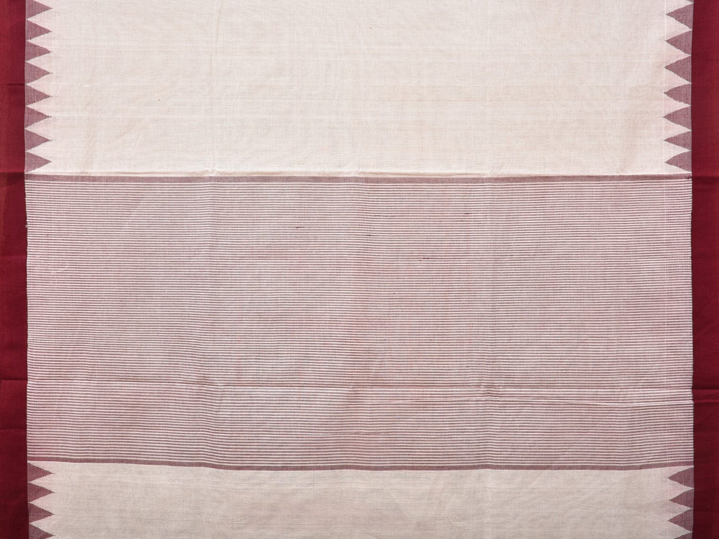 White Khadi Cotton Handloom Plain Saree with Temple Border Design kh0612