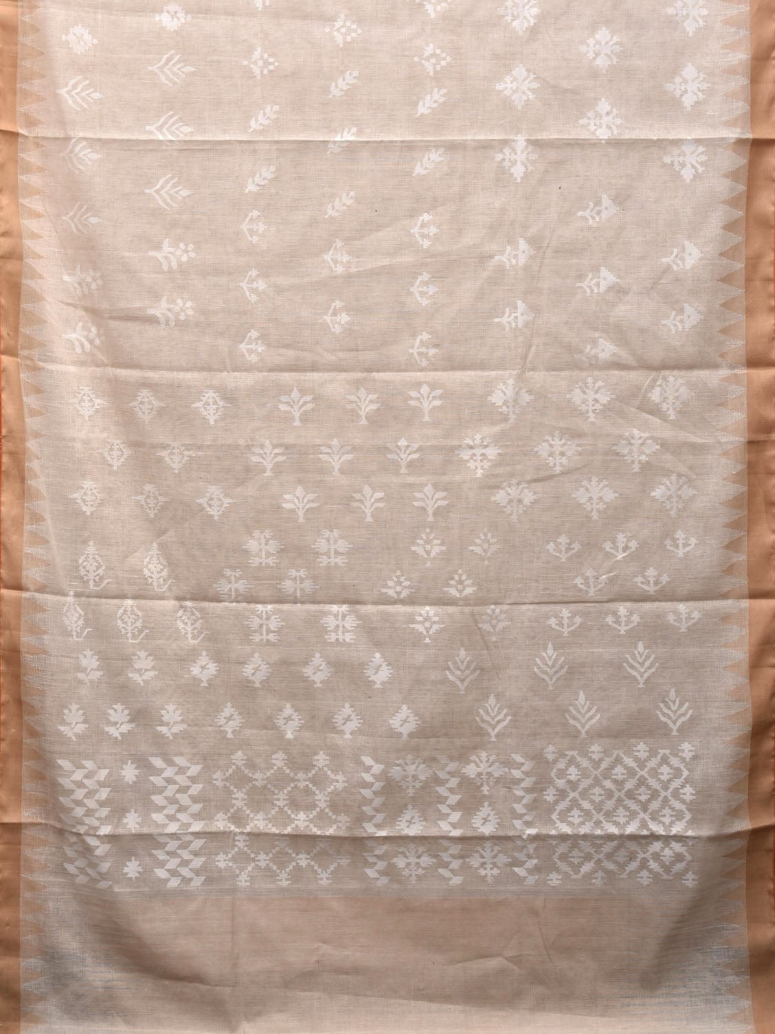 White Khadi Cotton Handloom Saree with All Over Assorted Buta Design kh0595