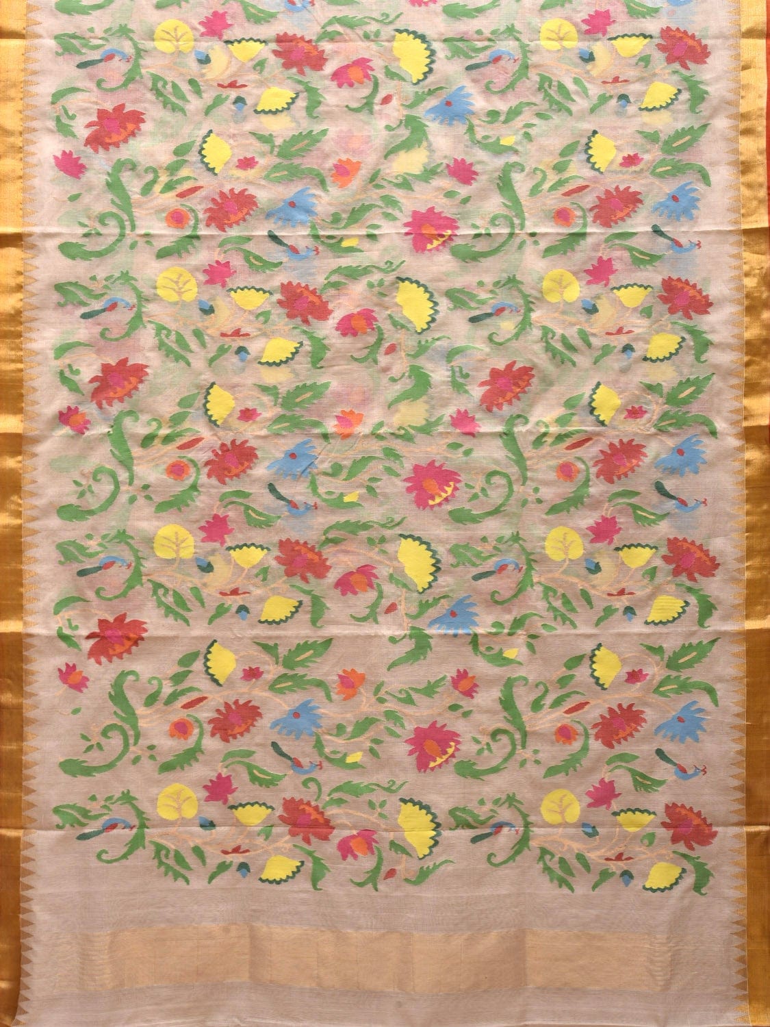 White Khadi Cotton Handloom Saree with All Over Design kh0535