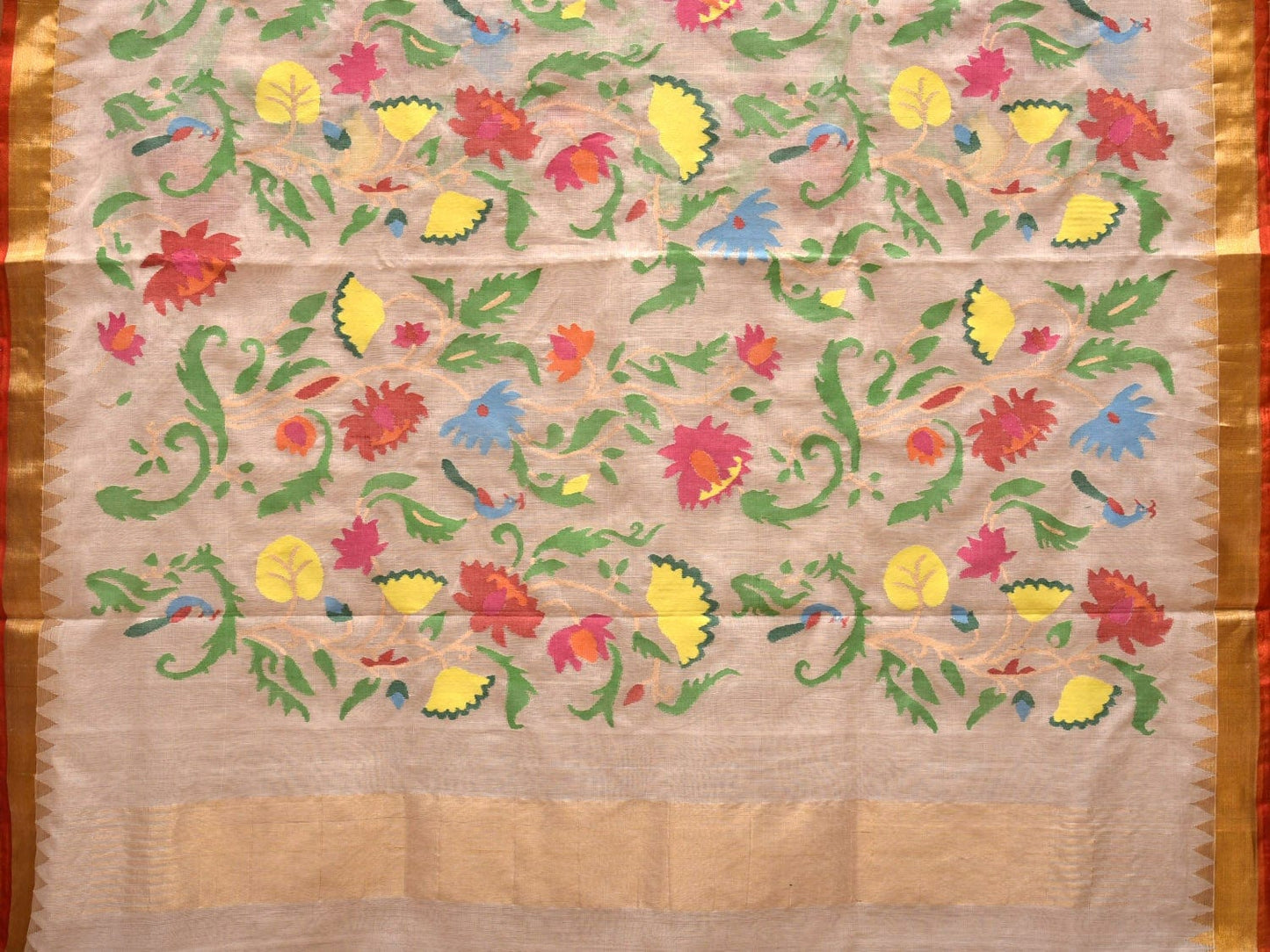White Khadi Cotton Handloom Saree with All Over Design kh0535