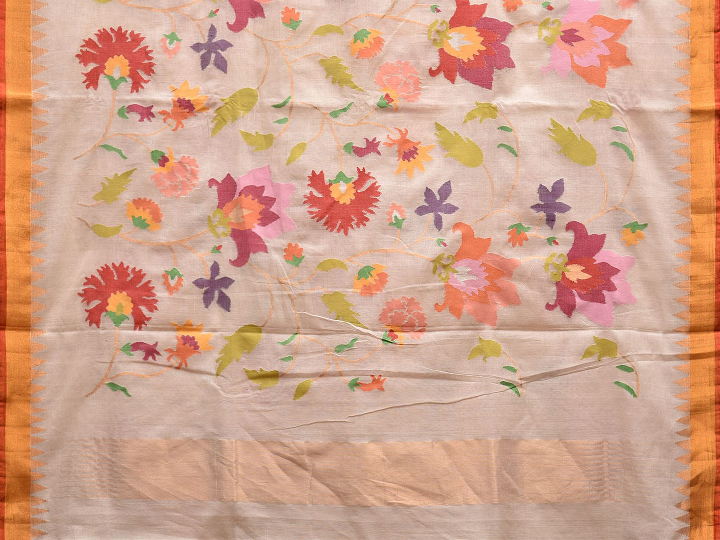 White Khadi Cotton Handloom Saree with All Over Floral Design kh0693