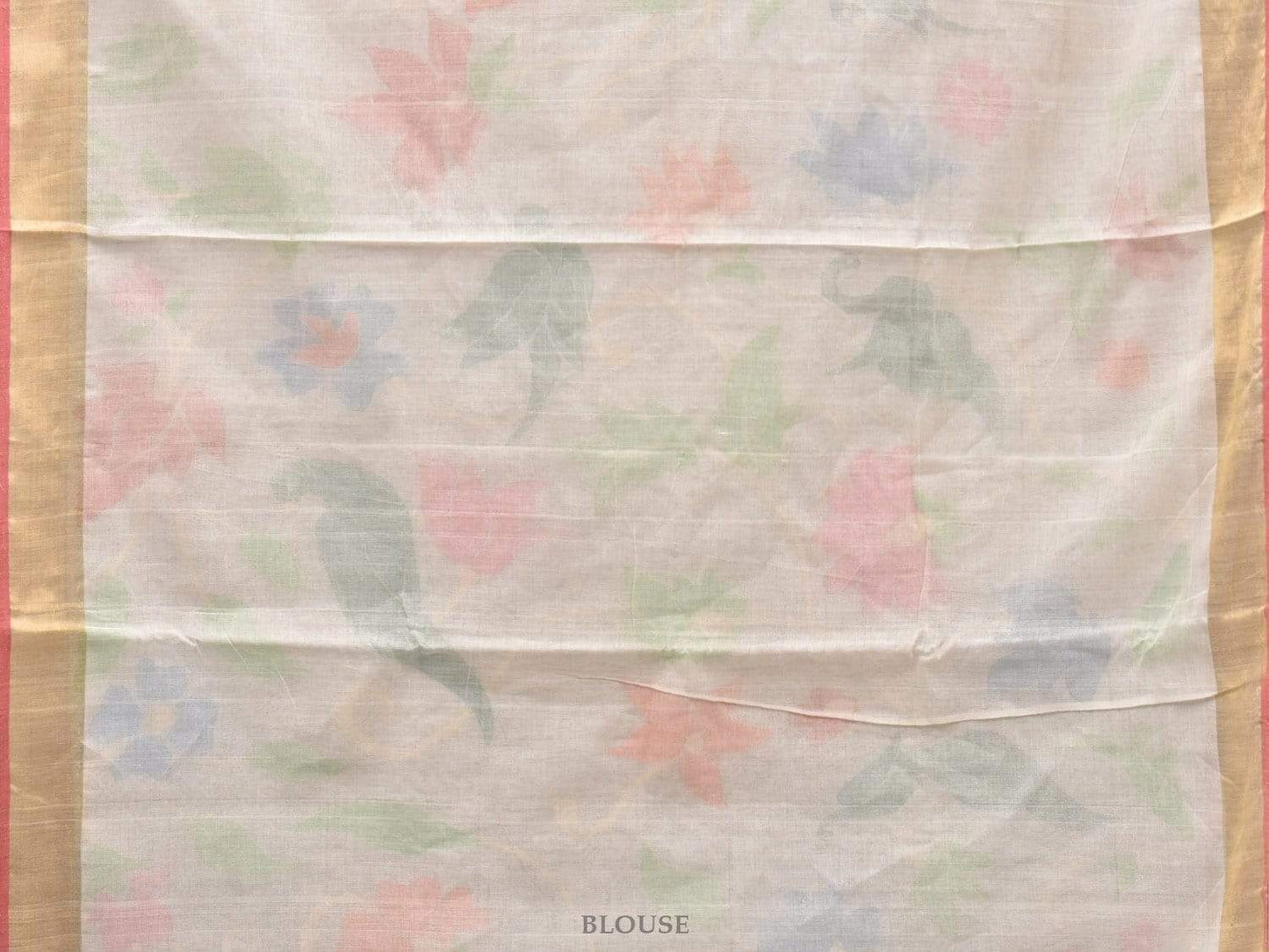 White Khadi Cotton Handloom Saree with All Over Flowers and Paoort Design kh0518