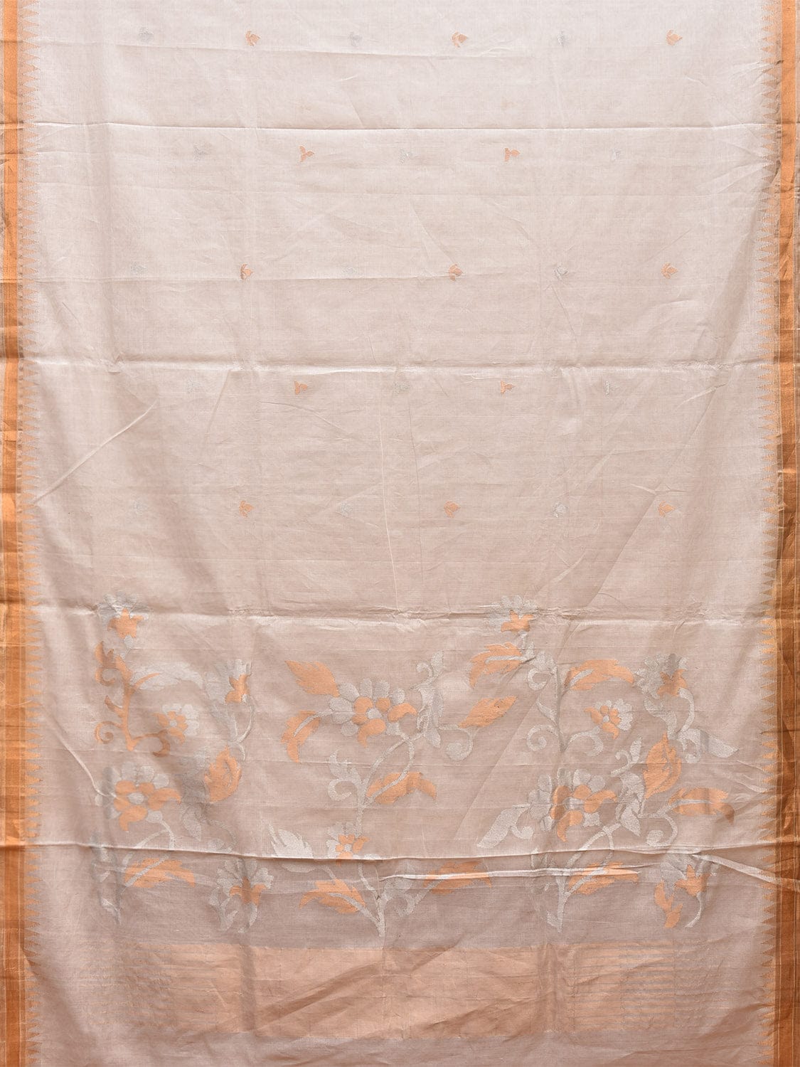 White Khadi Cotton Handloom Saree with Floral Pallu Design kh0692