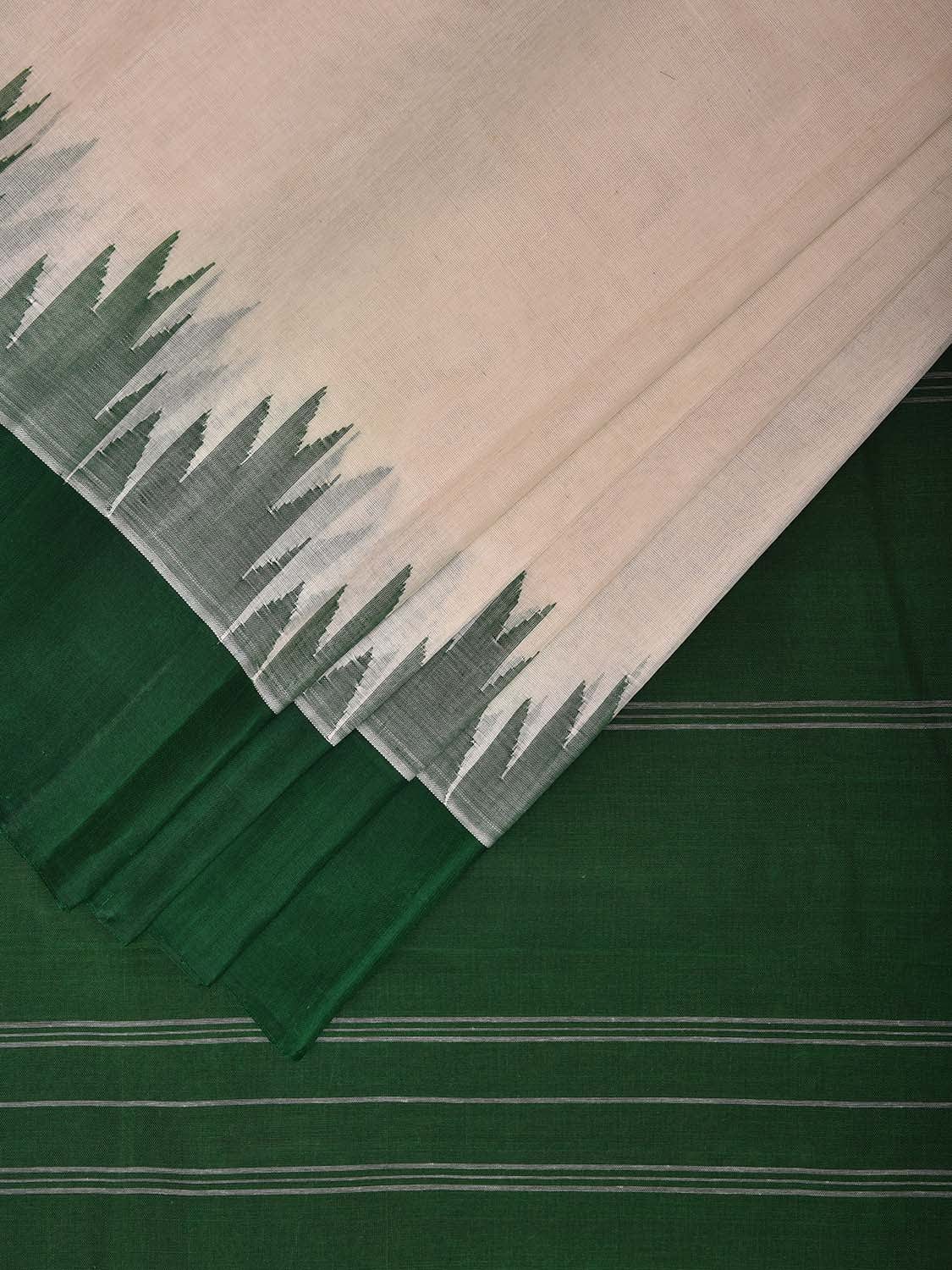 White Khadi Cotton Handloom Saree with Ganga-Jamuna Big Temple Border kh0684