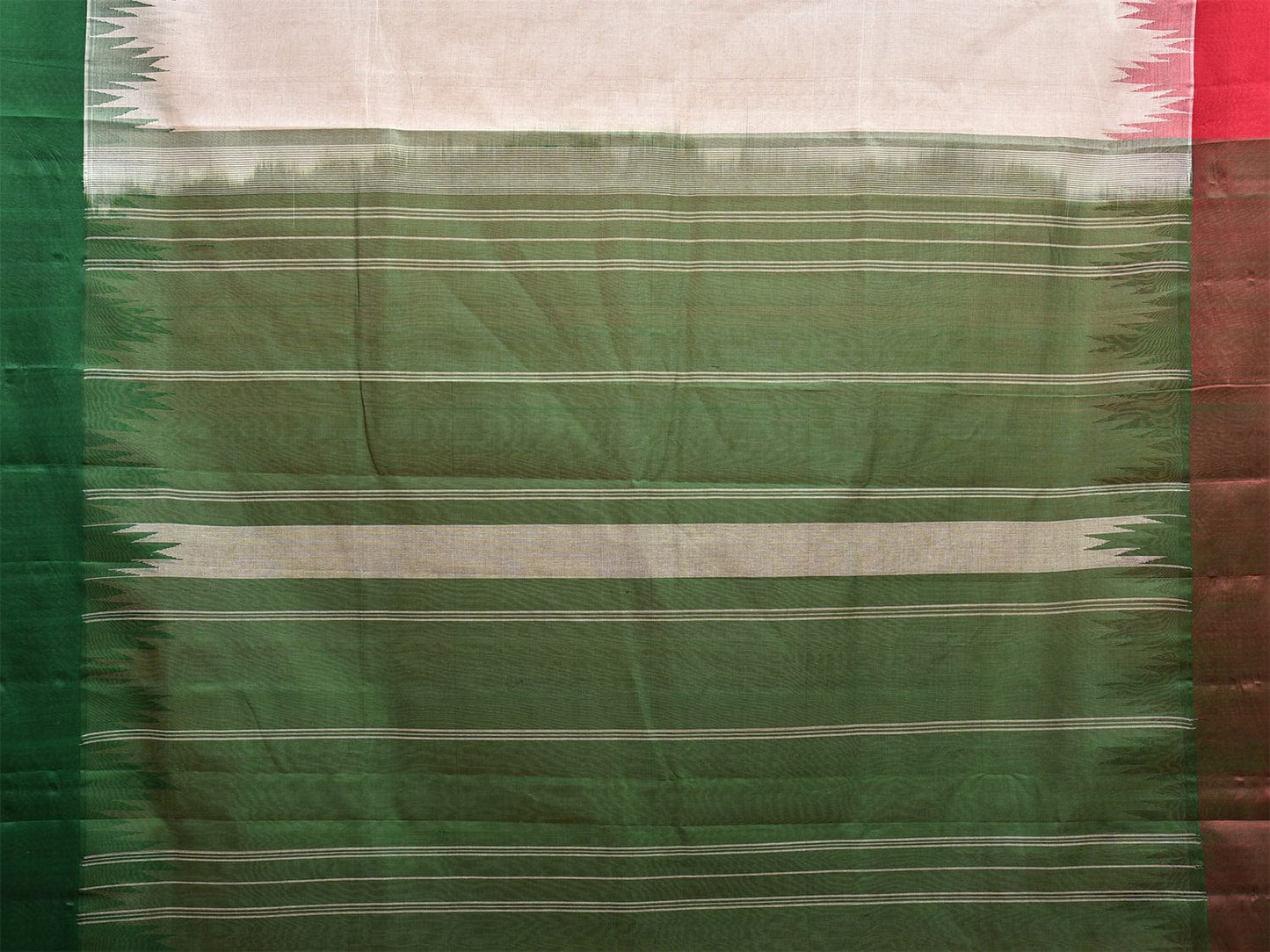 White Khadi Cotton Handloom Saree with Ganga-Jamuna Big Temple Border kh0684
