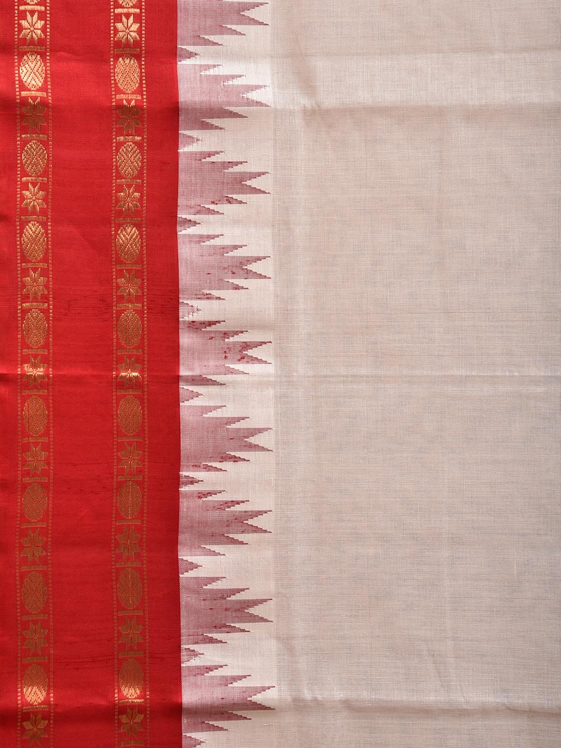 White Khadi Cotton Handloom Saree with Ganga-Jamuna Big Temple Border kh0686