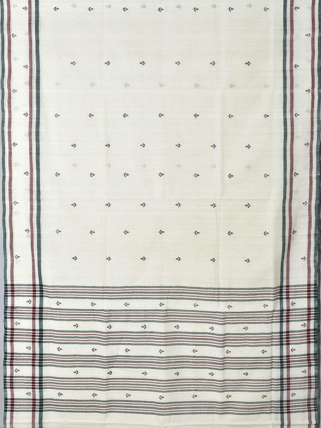 White Khadi Cotton Handloom Saree with Jamdani Buta Design Kh0444