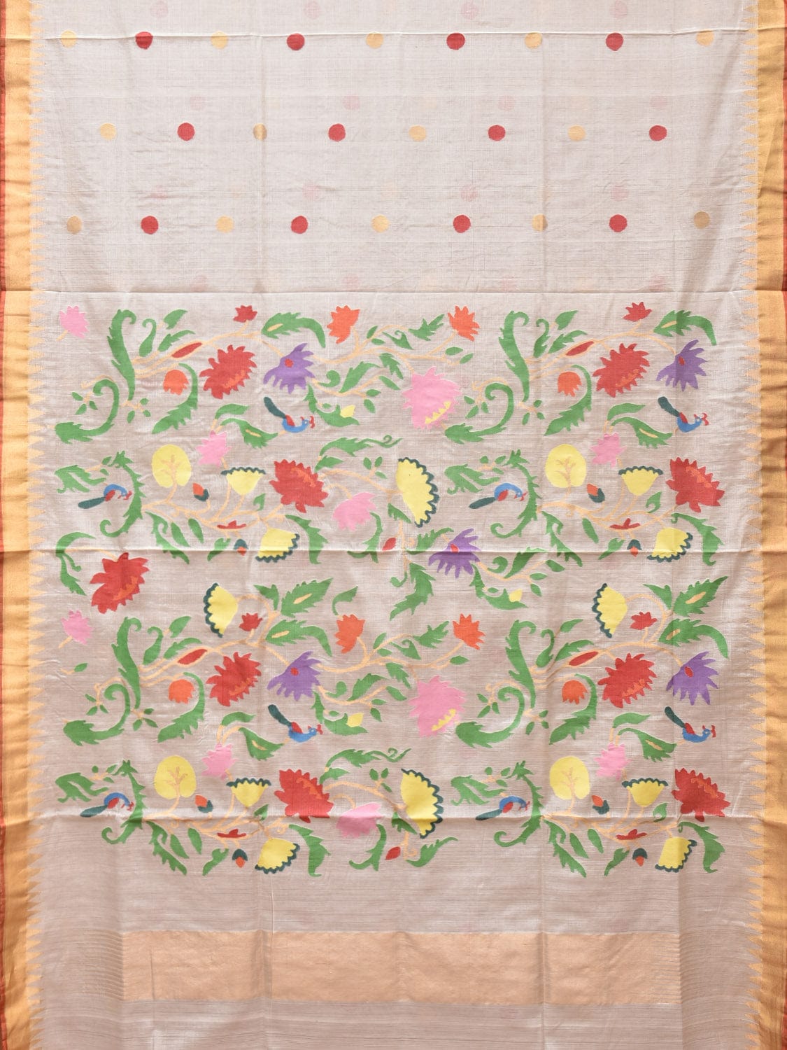 White Khadi Cotton Handloom Saree with Lotus Flower Pallu Design kh0630
