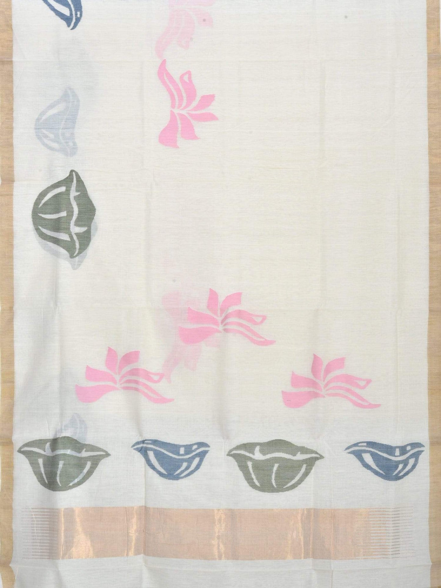 White Khadi Cotton Handloom Saree with Pallu Design kh0323